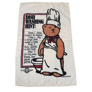 1983 Bialosky Teddy Bear Chef Dishwashing Hint Terry Kitchen Towel Funny USA